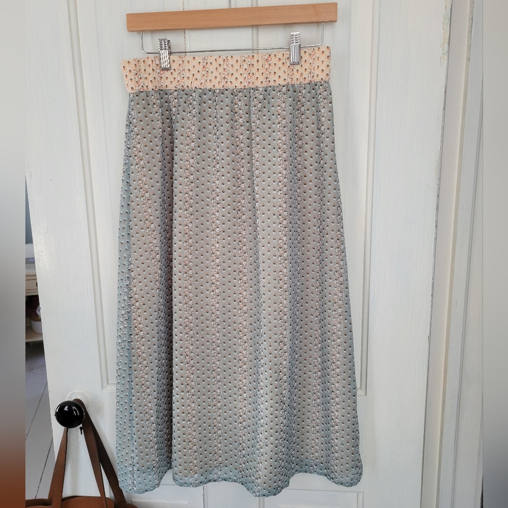 Roolee Floral Sage Green Midi Skirt, Size Small